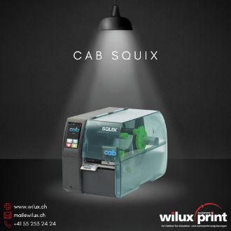 cab SQUIX 4 Zoll Etikettendrucker für industrielle Anwendungen, unterstützt Thermodirekt- und Thermotransferdruck und ist optional mit UHF-RFID-Modul ausgestattet.