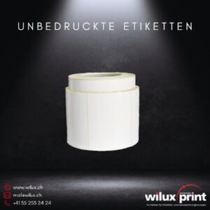 Rolle von unbedruckten Etiketten, ideal für individuelle Produktkennzeichnung in Industrie, Logistik und Handel.