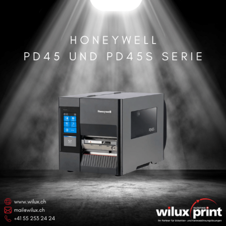 Honeywell PD45 und PD45S Industriedrucker, unterstützt Thermodirekt- und Thermotransferdruck, benutzerfreundlich mit Smart Printing Funktion, ideal für vielseitige industrielle Anwendungen.