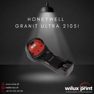 Honeywell Granit Ultra 2105i Ladestation Draufsicht, zeigt Ladekontakte und 3300mAh Lithium-Ionen Akkufach Title: