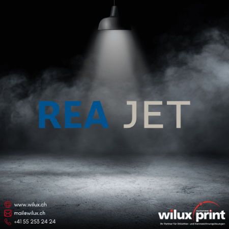 REA JET Logo, symbolisiert innovative Inkjet-Drucklösungen und Zubehör für industrielle Etikettendrucker nach Marken, ideal für präzise und flexible Kennzeichnung.