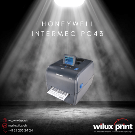 Honeywell Intermec PC43 Desktop-Etikettendrucker mit Unterstützung für Thermodirekt- und Thermotransferdruck, ideal für präzise und effiziente Etikettendruckanwendungen.