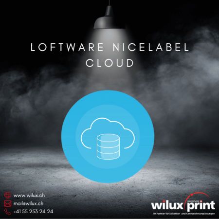 Symbol einer Cloud auf blauem Kreis, das die Loftware NiceLabel Cloud als Lösung für Oracle-Etikettierungsintegration darstellt, ideal für Unternehmen mit verteilten Standorten und geringen IT-Anforderungen.