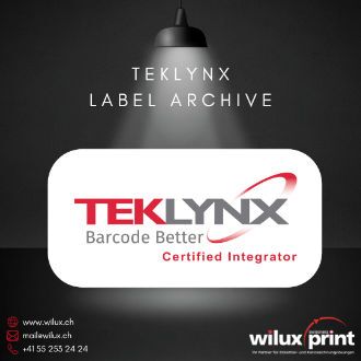 TEKLYNX Certified Integrator Logo für die Software LABEL ARCHIVE, präsentiert von WILUX PRINT, einem zertifizierten Integrator für Etikettensicherheits- und Rückverfolgbarkeitssysteme.