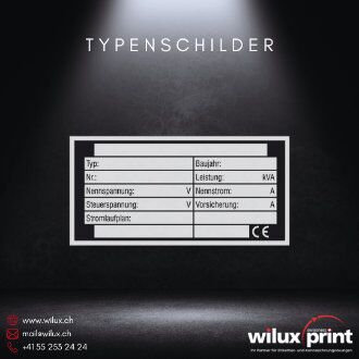 Typenschild aus robustem Material, ideal für dauerhafte und temperaturbeständige Kennzeichnungen in Industrie und Handel.