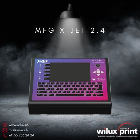 Inkjet Drucker Steuereinheit MFG X-Jet 2.4 mit 5,7 Zoll TFT-Touchdisplay und integrierter Tastatur, modulares High-Resolution Controller-System für industrielle Drop-on-Demand Kennzeichnung, 2-4 Druckmodule