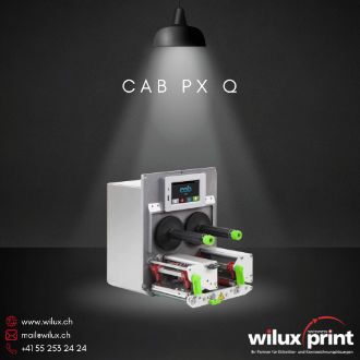 Offenes cab PX Q 4 Druckmodul mit 4-Zoll-Druckbreite, ideal für automatisierte industrielle Etikettierung, unterstützt Thermotransfer- und Thermodirektdruck.