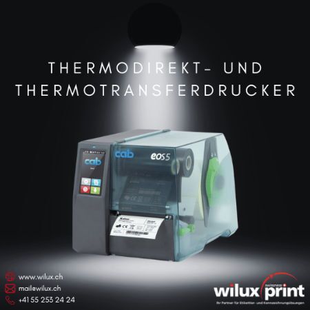 Etikettendrucker nach Technologie: Thermodirekt- und Thermotransferdrucker CAB EOS5 für effizienten und langlebigen Etikettendruck, ideal für Industrie-, Handels- und Logistikanwendungen.