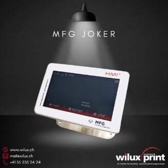 Das HMI+ Touch-Display zur intuitiven Steuerung des hochauflösenden Tintenstrahldruckers Joker. Die grafische Benutzeroberfläche vereinfacht die Bedienung in der Produktion.