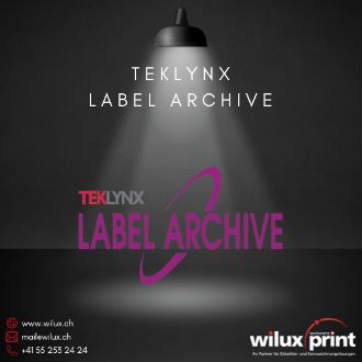 TEKLYNX LABEL ARCHIVE Logo, präsentiert von WILUX PRINT, einem führenden Anbieter für Etikettensicherheits- und Rückverfolgbarkeitslösungen.