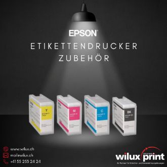 Epson Zubehör: Tintenset für Farbetikettendrucker mit schwarzer, cyan, magenta und gelber Tinte für hochwertige und präzise Etikettendrucke.