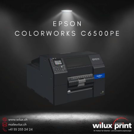 Epson ColorWorks C6500Pe Farbetikettendrucker mit PrecisionCore™ Technologie für hochauflösende, farbintensive Etiketten in professioneller Qualität und flexibler Medienanpassung.