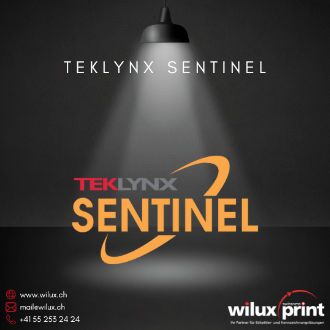 TEKLYNX SENTINEL Logo, präsentiert von WILUX PRINT für die zentrale Etikettendruck-Automatisierungslösung.