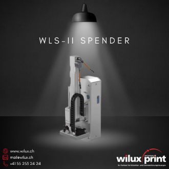 Etikettenspender WLS-II mit Elektroadapter, ideal für die präzise Etikettierung von empfindlichen Produkten wie Kosmetikbehältern und Medizinprodukten, wo schonende und genaue Applikation erforderlich ist.