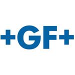 Georg Fischer AG Logo in blauer Schrift mit Pluszeichen auf beiden Seiten - weltweit führender Anbieter von Lösungen für die industrielle Verarbeitung von Flüssigkeiten und Gasen