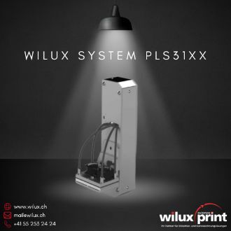 Industrielles Etikettiersystem WILUX System PLS31XX mit Düsenadapter für berührungslose Etikettierung im Durchlauf.