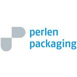 Perlen Packaging AG Logo in blauer Schrift mit grauem geometrischem Symbol, verwendet auf der Testimonial-Seite