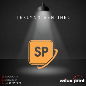 TEKLYNX SENTINEL SP Logo, dargestellt von WILUX PRINT, zur Unterstützung von automatisierten Etikettendrucklösungen.