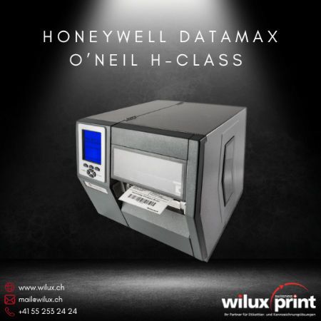 Honeywell Datamax O'Neil H-Class Etikettendrucker für Industrie, robustes Design mit LCD-Display, unterstützt Thermodirekt- und optional Thermotransferdruck, ideal für industrielle Anwendungen.