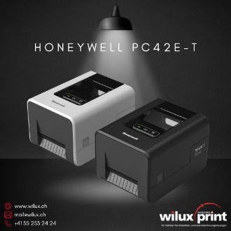 Honeywell PC42E-T Desktop-Etikettendrucker Farbvarianten – schwarzes und weisses Gehäuse im direkten Vergleich, beide mit identischer Druckleistung bis 6 ips