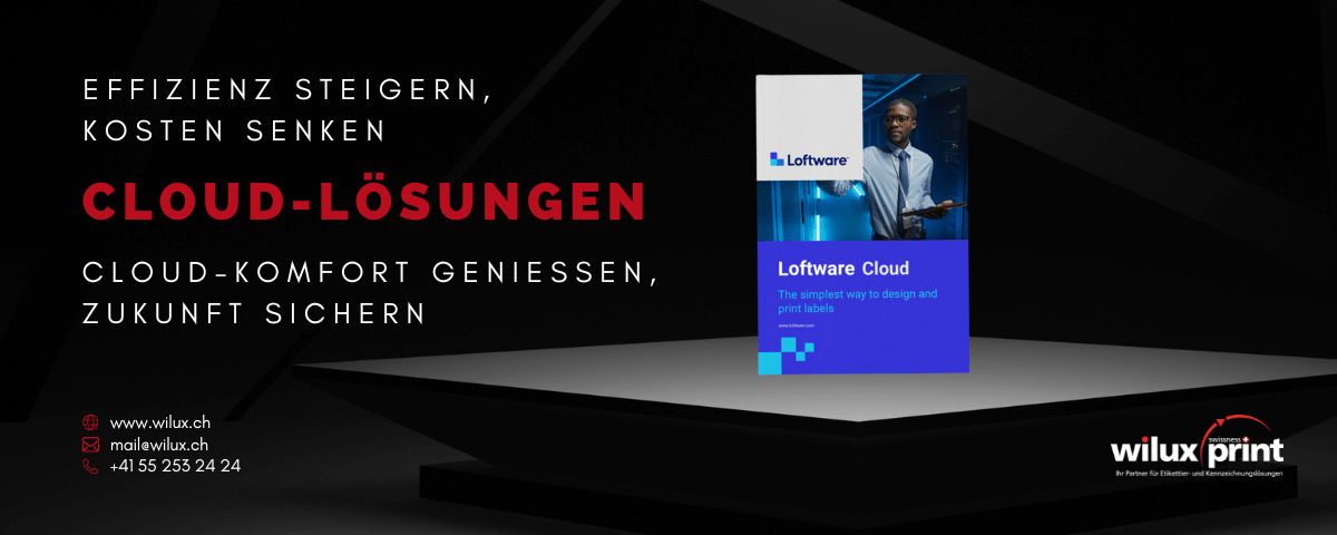 Loftware NiceLabel Cloud Lösungen, dargestellt mit einer modernen, digitalen Benutzeroberfläche. Ideal für Unternehmen, die flexibles, cloudbasiertes Etikettierungsmanagement und Compliance-Funktionen benötigen.