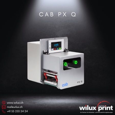 CAB PX Q Etikettendrucker für Industrie, robustes Druckmodul für Thermotransfer- und Thermodirektdruck, entwickelt für vollautomatische Etikettierung in industriellen Produktionsumgebungen.