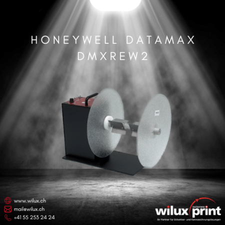 Der Honeywell Datamax DMXREW2 Etiketten-Auf-/Abwickler mit Constant Adjustable Torque™-Technologie, geeignet für den Einsatz bei Etiketten bis zu 9,5 Zoll Breite, sorgt für effizientes und präzises Etikettenhandling.