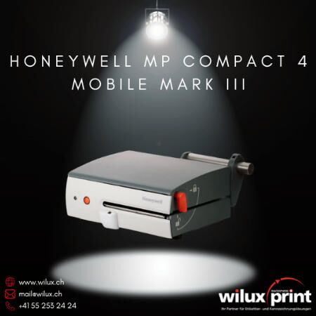 Mobiler Honeywell MP Compact 4 Mobile Mark III Thermodirektdrucker, kompakte Bauweise für flexible Etikettendrucklösungen, ideal für den Einsatz im Lager, Verkaufsraum oder Aussendienst.