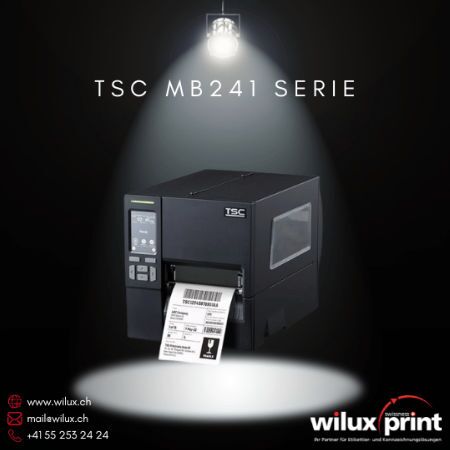 TSC MB241 Thermodirekt- und Thermotransferdrucker, kompakter Industrie-Etikettendrucker mit Bluetooth 5.0 und Wi-Fi Konnektivität, ideal für hohe Volumen und anspruchsvolle Produktionsumgebungen.