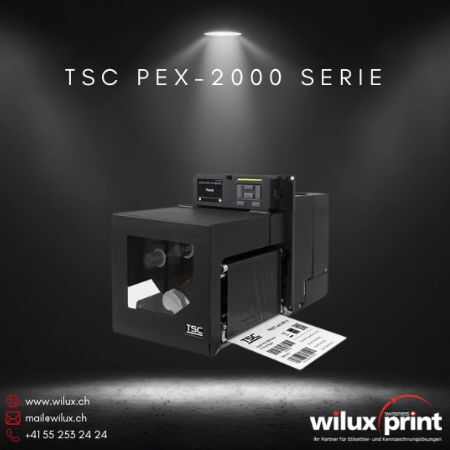 TSC PEX-2000 Serie RFID Etikettendrucker mit 6-Zoll-Hochleistungsdruckmodul, unterstützt Thermodirekt- und Thermotransferdruck, RFID-fähig zur Optimierung der Produktverfolgung.