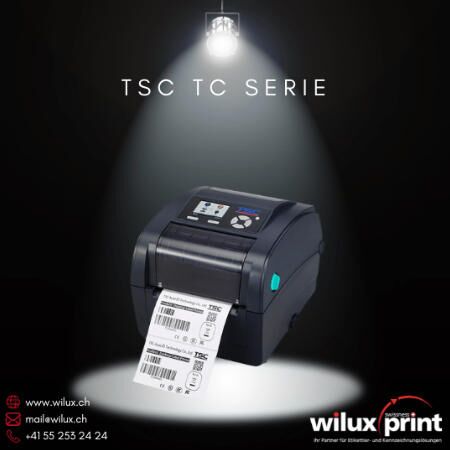 TSC TC Serie Desktopdrucker für Thermodirekt- und Thermotransferdruck, ideal für hochwertige und schnelle Etikettierungen in verschiedenen Anwendungen wie Versand und Barcode-Druck.