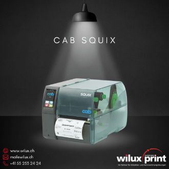 cab SQUIX 6 Zoll Etikettendrucker für industrielle Kennzeichnung mit Thermodirekt- und Thermotransferdruck sowie optionalem RFID-Modul.