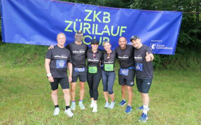 Das komplette sechsköpfige WILUX PRINT Team beim ZKB Zürilauf Cup Flughafenlauf Zürich 2025
