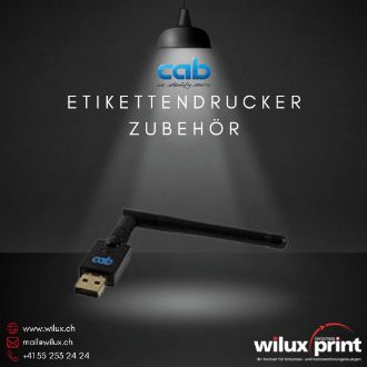 cab Zubehör: USB WLAN Stick mit Stabantenne für kabellose Netzwerkverbindungen bei cab Etikettendruckern. Perfekt zur Optimierung der Druckprozesse.