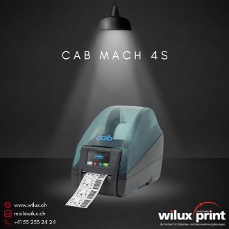 cab MACH 4S Typ B Industriedrucker mit Abreisskante für einfaches und sauberes Abtrennen der Etiketten.