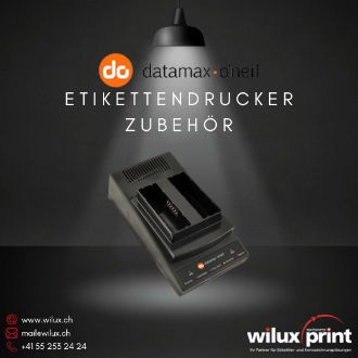 Akku Ladestation für Datamax Etikettendrucker, optimiert für schnelles und zuverlässiges Laden von Akkus, ideal für den Einsatz mit mobilen und stationären Datamax Drucksystemen.