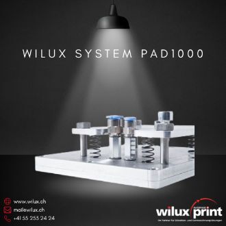 Nahaufnahme des gefederten Andruckstempels des WILUX System PAD1000 Desktop Etikettierers, der für präzises und effizientes Etikettieren sorgt.