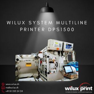 Frontansicht des WILUX System Multiline Printer DPS1500, der eine innovative Direktdrucklösung bietet und für die effiziente Etikettierung und Verpackung auf Tiefziehmaschinen optimiert ist.