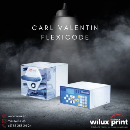 Der Carl Valentin Flexicode Foliendirektdrucker mit Steuergerät, ideal für den digitalen Thermotransferdruck auf Verpackungsfolien, ermöglicht präzise und effiziente Kennzeichnung in industriellen Anwendungen.