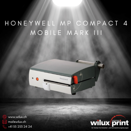 Honeywell MP Compact 4 Mobile Mark III mobiler Thermodirekt-Etikettendrucker, kompakt und robust, ideal für Lager- und Aussendienstanwendungen.