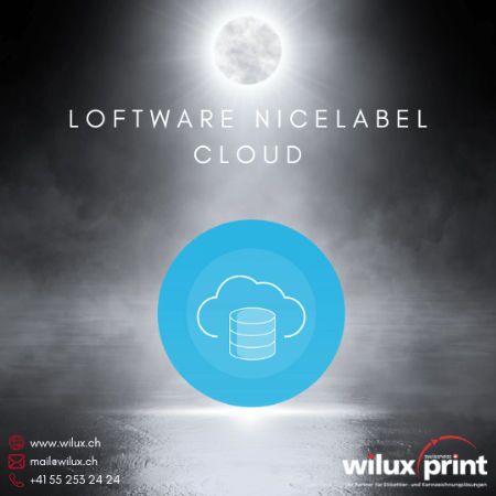 Symbol einer Cloud-Datenbank, das Loftware NiceLabel Cloud als Compliance-Etikettensoftware für flexible und skalierbare Etikettierungslösungen darstellt.