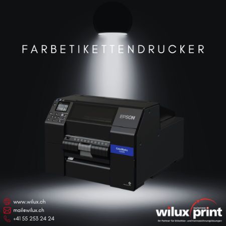 Farbetikettendrucker Epson ColorWorks C6500Pe, optimiert für Etikettendruck nach Technologie, bietet lebendige Farben und vielseitige Druckoptionen für moderne Geschäftsanforderungen.