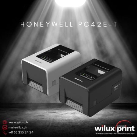 Honeywell Etikettendrucker PC42E-T Desktop-Modell mit Thermotransfer und Thermodirekt, 4-Zoll-Drucklösung in schwarzer und weisser Ausführung, 203/300 dpi Auflösung für mittlere Druckvolumen