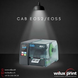 cab EOS2 Industriedrucker mit Thermodirekt- und Thermotransferdruck für kompakte Etikettendrucklösungen.