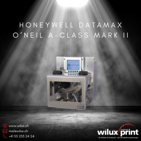 Das Honeywell Datamax O'Neil A-Class Mark II Druckmodul für industrielle Etikettierprozesse, unterstützt Thermodirekt-, Thermotransfer- und RFID-Technologien, ideal für anspruchsvolle Anwendungen.