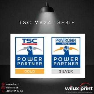 TSC MB241 Serie Power Partner Gold und Silver Auszeichnungen für WILUX PRINT als verlässlicher Partner für TSC und Printronix Produkte.