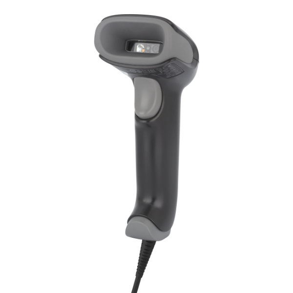 Honeywell Voyager 1470g – An efficient universal scanner in black, shown in a left-facing view with a sturdy cable for precise scanning