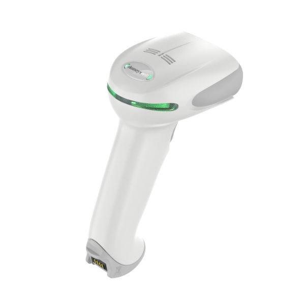 Honeywell Xenon XP 1952g in white with green illuminated strip, ergonomic design, and USB connection, epitomizes cutting-edge scanning technology