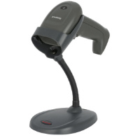 Barcode Scanner Handheld Honeywell Voyager 1350g on a stand in black and grey