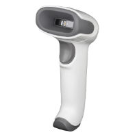Honeywell Voyager 1472g Barcode Hand Scanner in White: Left-facing view, emphasizing ergonomic hand design and superior scanning quality